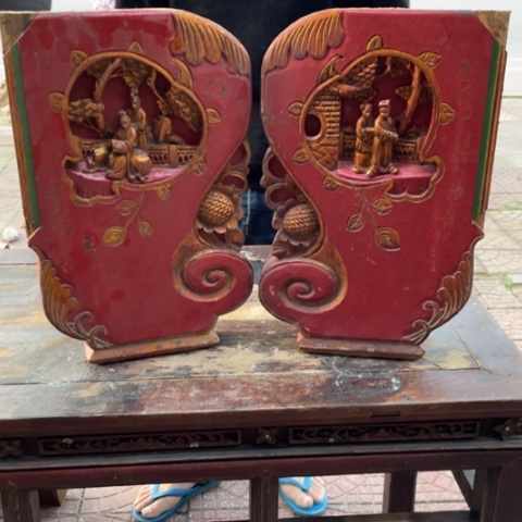 木木雕虎脚一对木雕