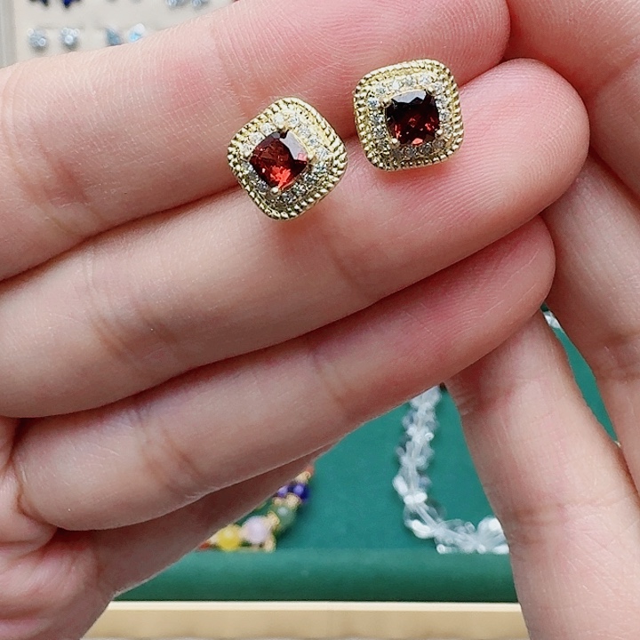 石榴石戒指银S925镶嵌耳钉34