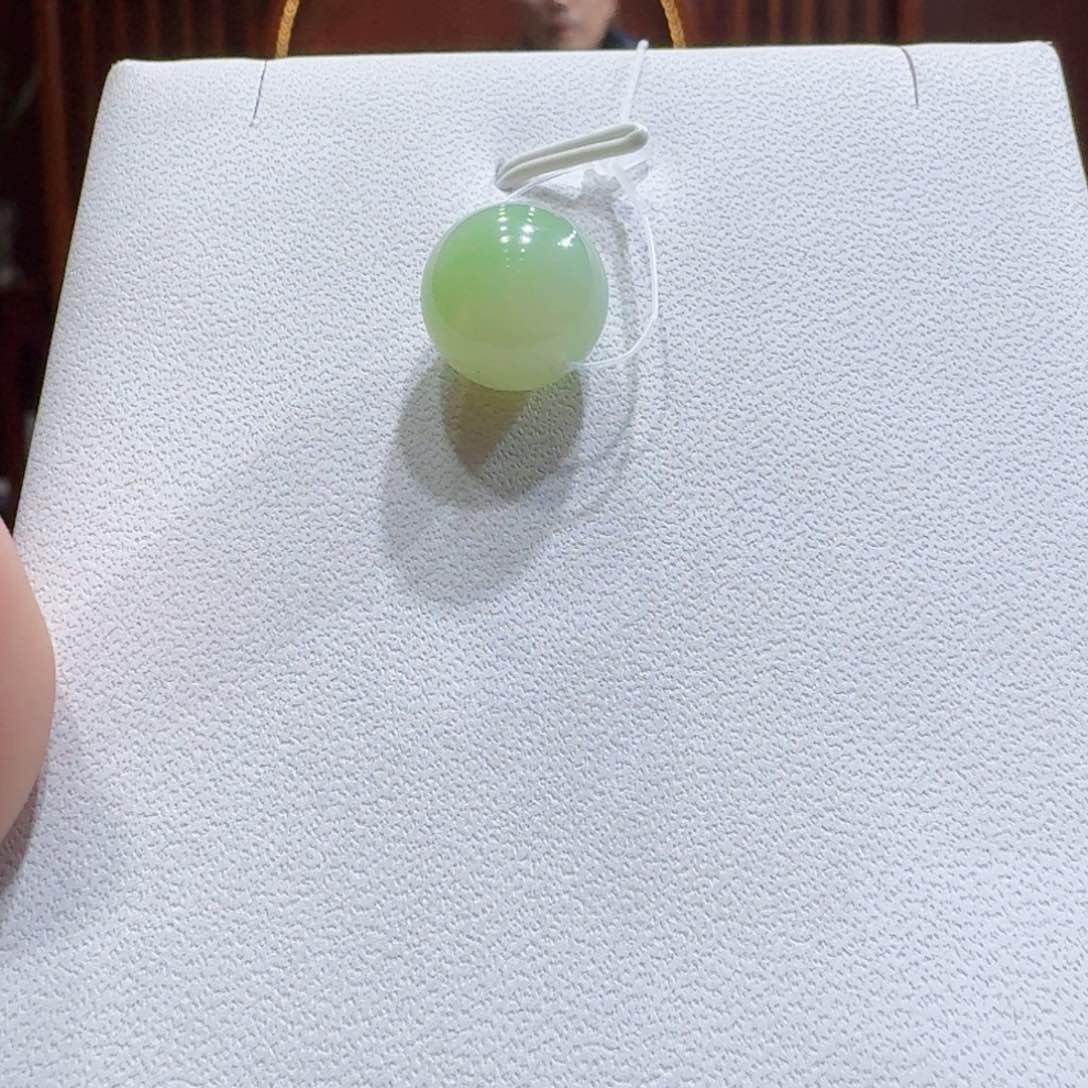 和田玉翠青单珠13未镶嵌