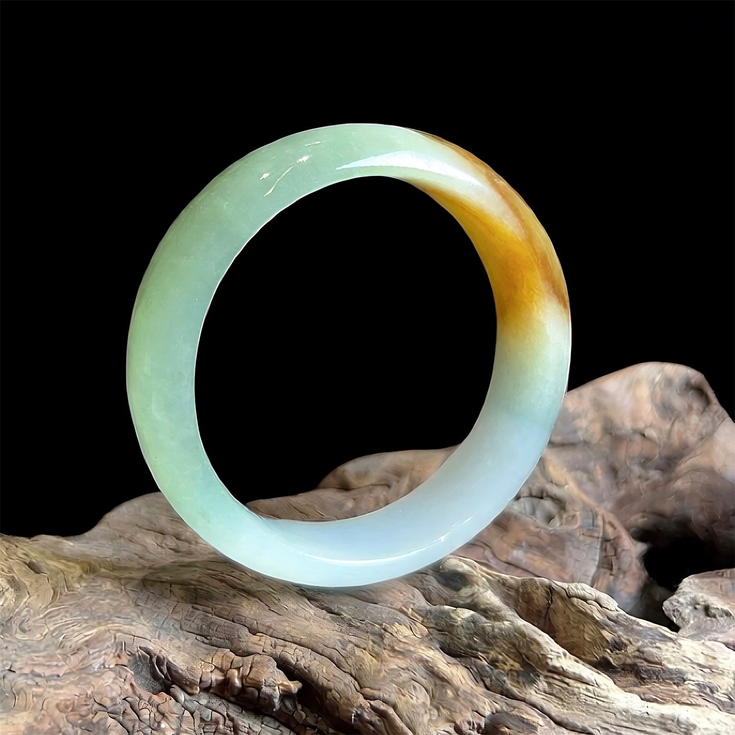 Colourful Yunnan/七彩云南天然翡翠糯冰种黄加绿宽版翡翠手镯