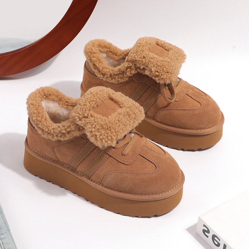 雪地靴女真皮2025冬季加绒保暖德训运动板鞋美拉德羊羔绒棉鞋女