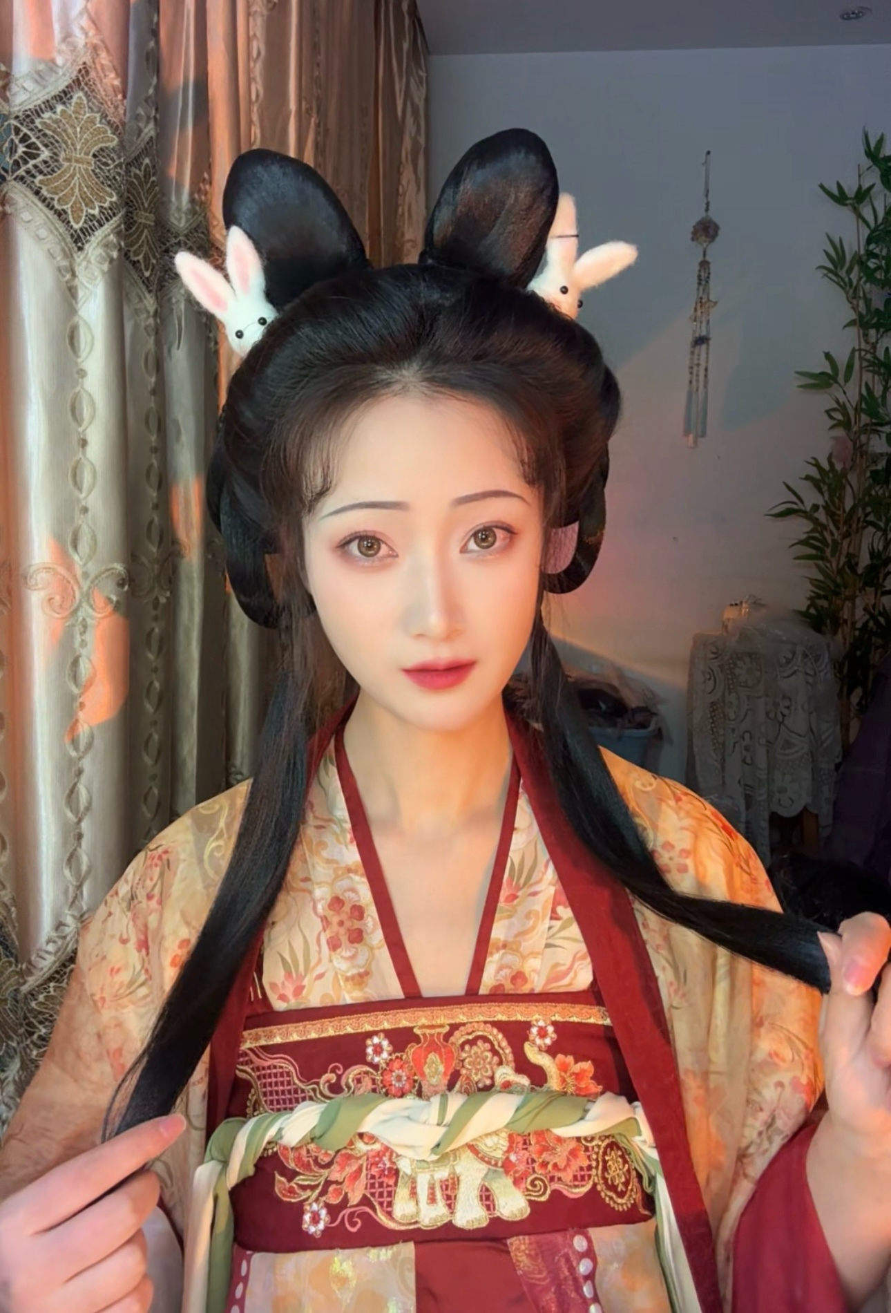 一体式蝴蝶结兔耳发髻盘发包唐风可爱公主汉服妆造假发