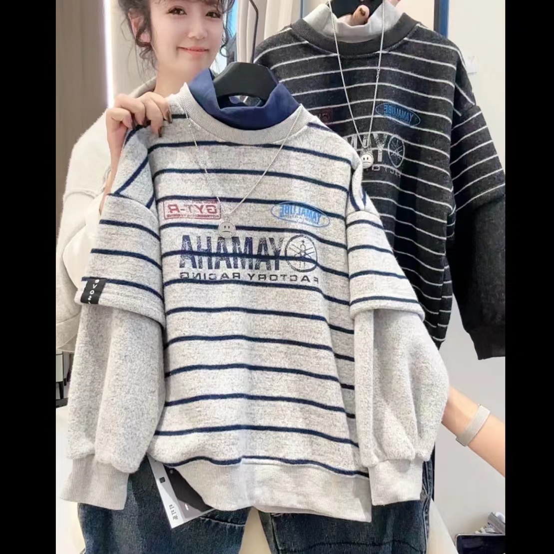 【奢彩棉加绒】秋冬款儿童韩版加厚一体绒休闲卫衣假两件