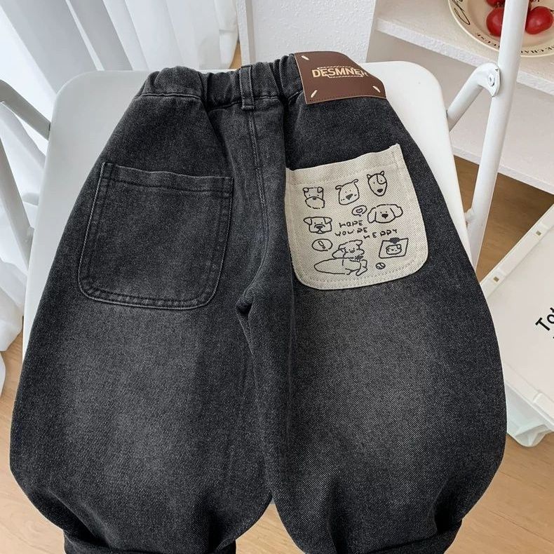 儿童加绒牛仔裤新款韩版儿童春秋装休闲裤中小童卡通洋气长裤百搭