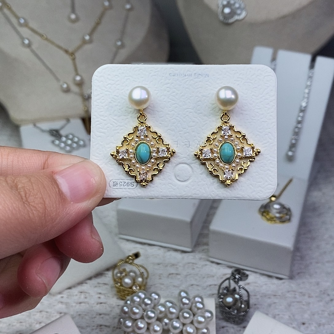 耳饰淡水珍珠银S925镶嵌