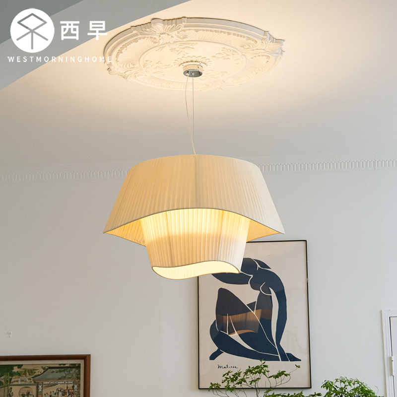 西早 北欧ins风布艺客厅卧室吊灯 法式中古奶油艺术书房主卧灯具