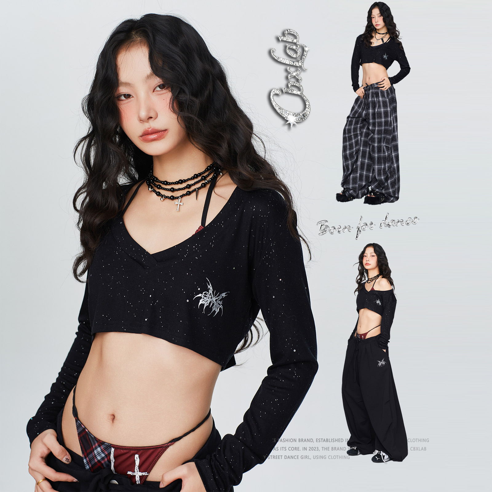 CBXLAB街舞潮牌"天丝深V"短款跳舞上衣潮酷辣爵士百搭上衣女