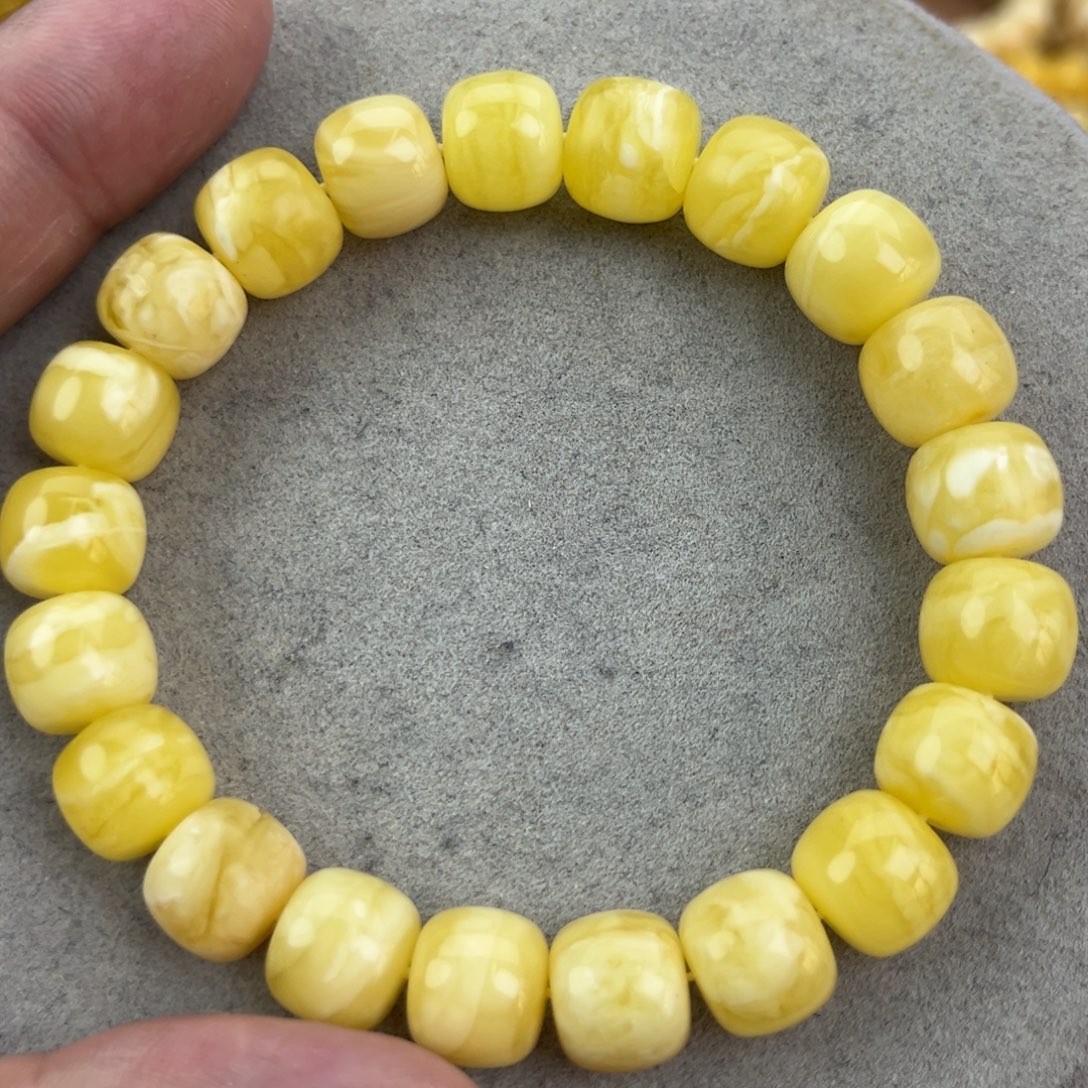 蜜蜡未镶嵌手串纯天然俄料白花虎皮11.腕口18+