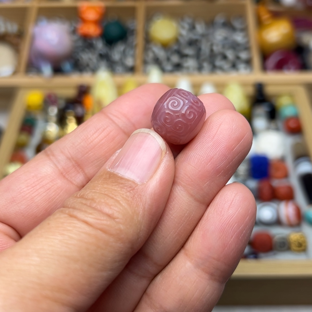 玛瑙/玉髓14mm粉糯回纹老型未镶嵌