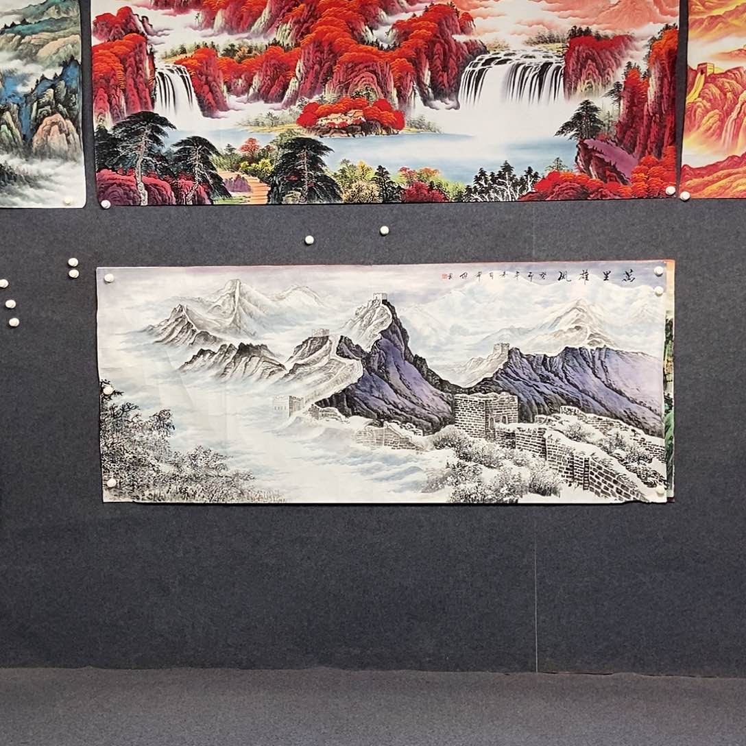 国画小八尺雪景长城一副