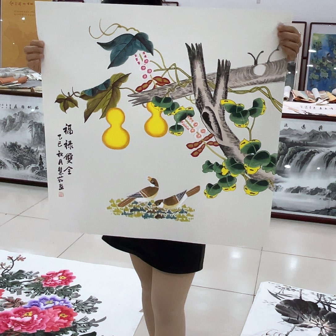 国画纯手绘的山水花鸟