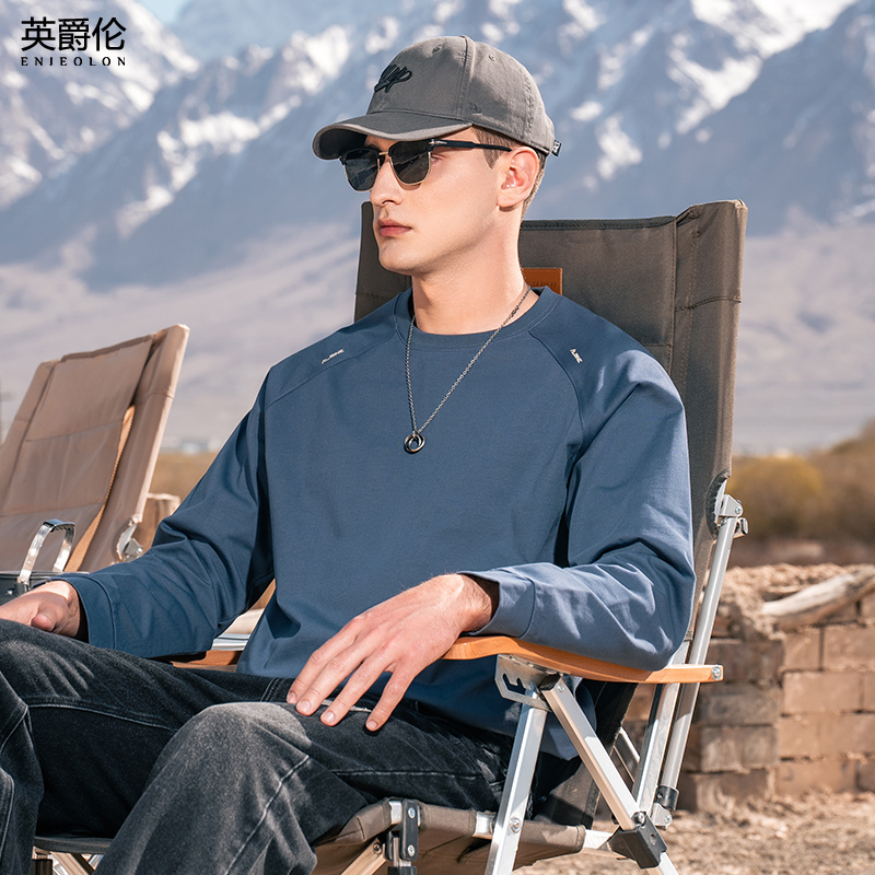 英爵伦270G重磅100%长绒棉男士长袖t恤秋季新款纯棉打底衫RST3299