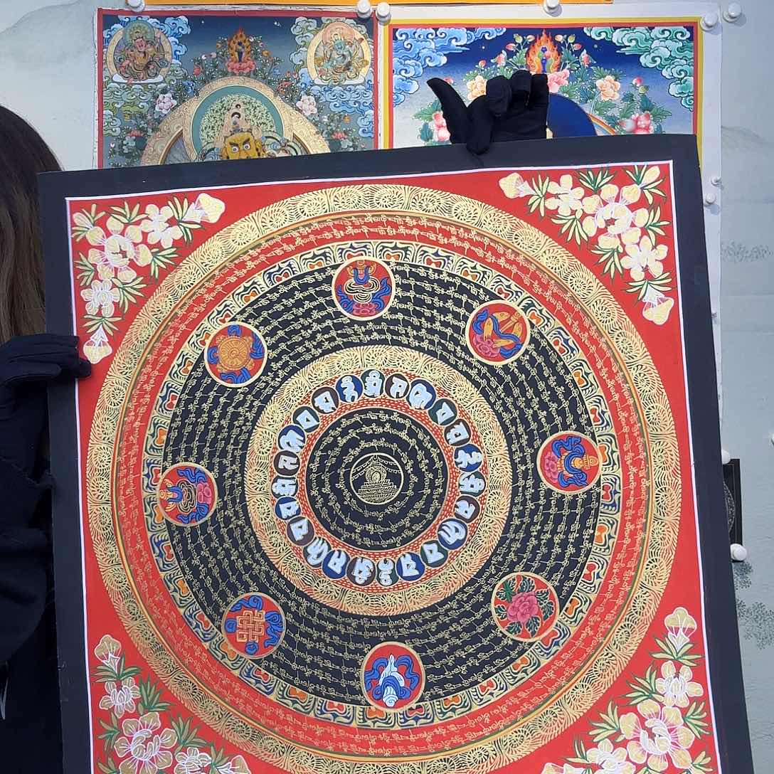 卷轴画纯手绘唐卡六字真言50厘米左右