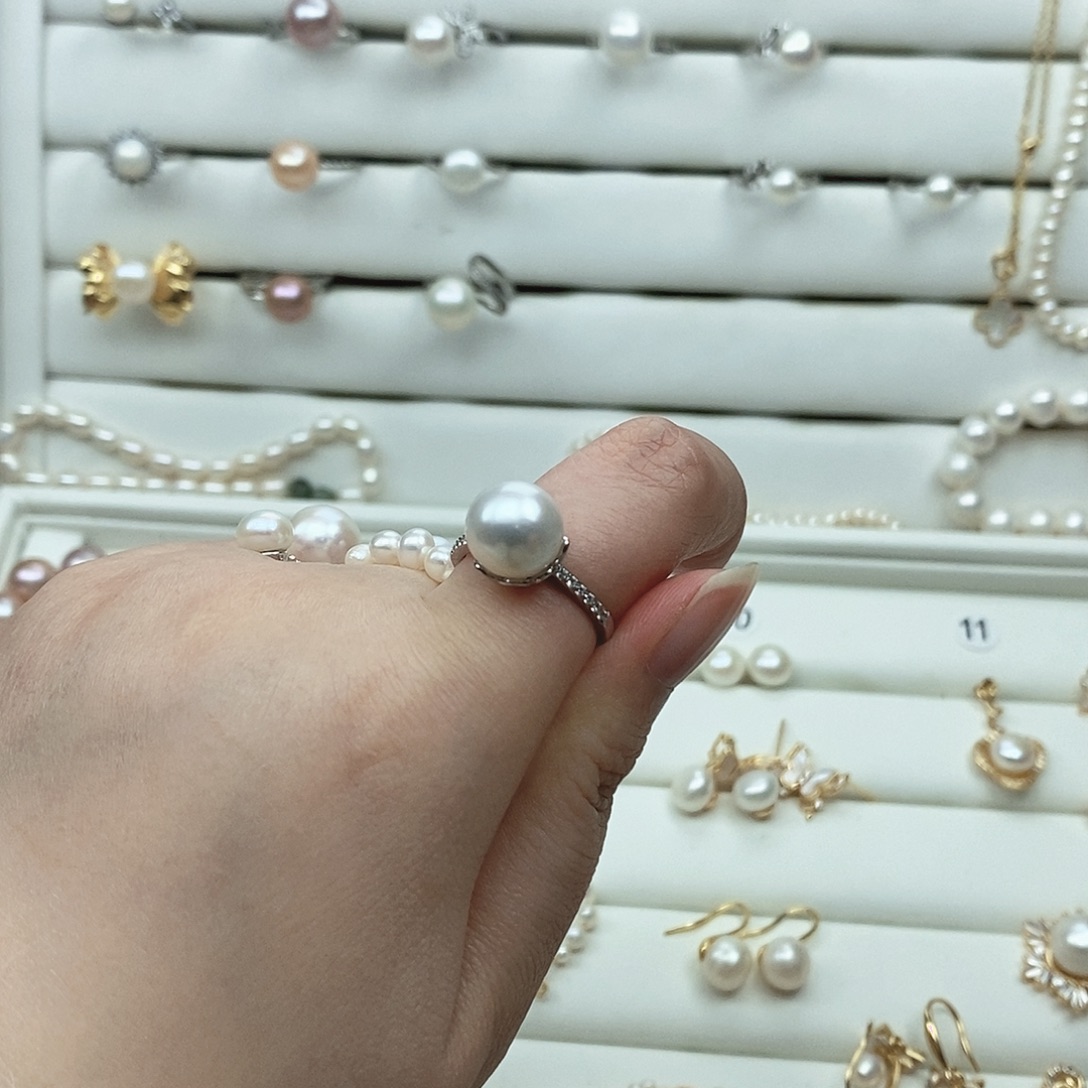心***星戒指淡水珍珠银S925镶嵌