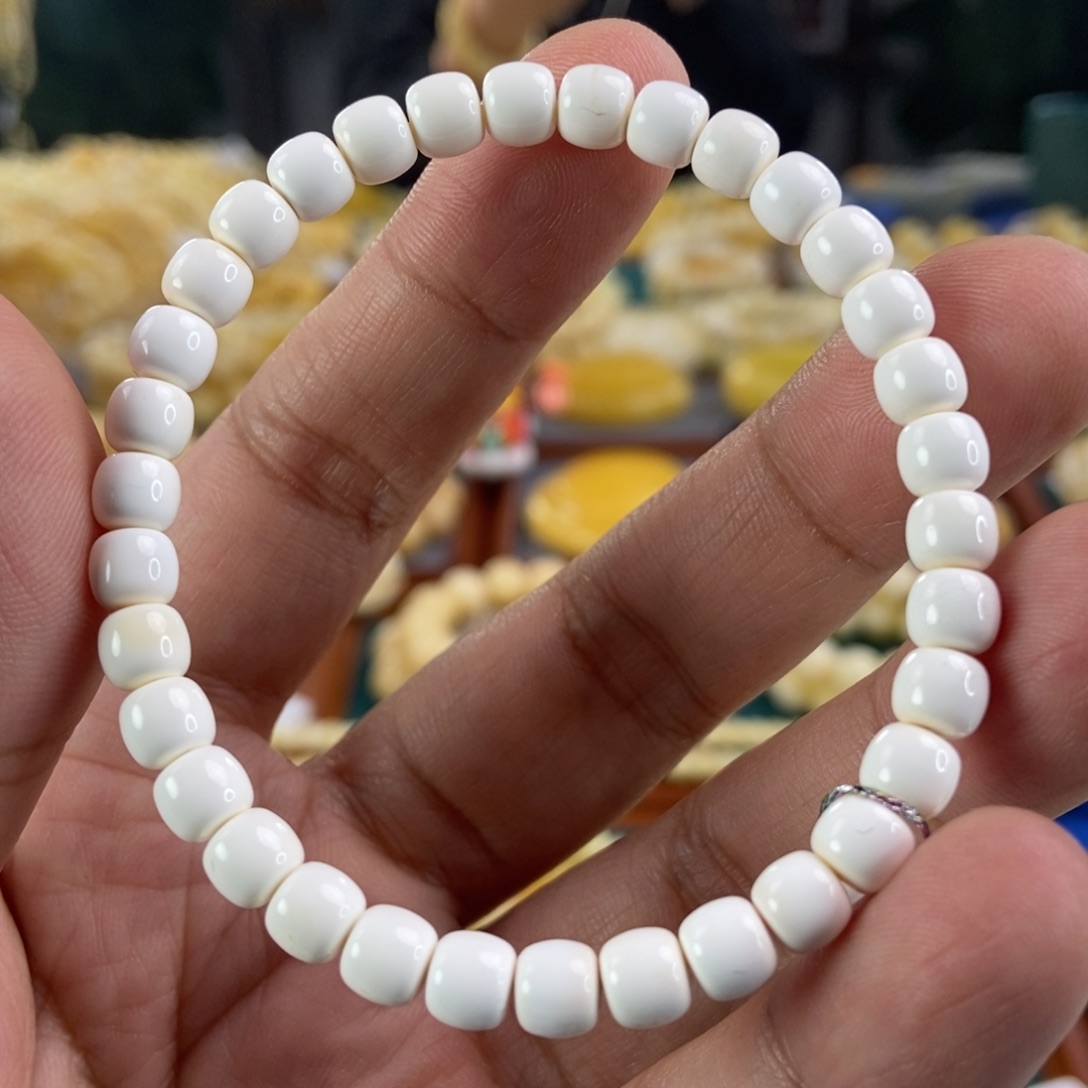 琥珀珠宝奇石未镶嵌6漆白同料串4.45