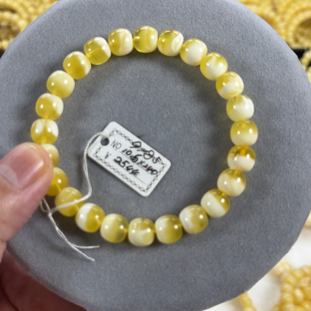 蜜蜡手串未镶嵌纯天然俄料金瓷白聚宝盆