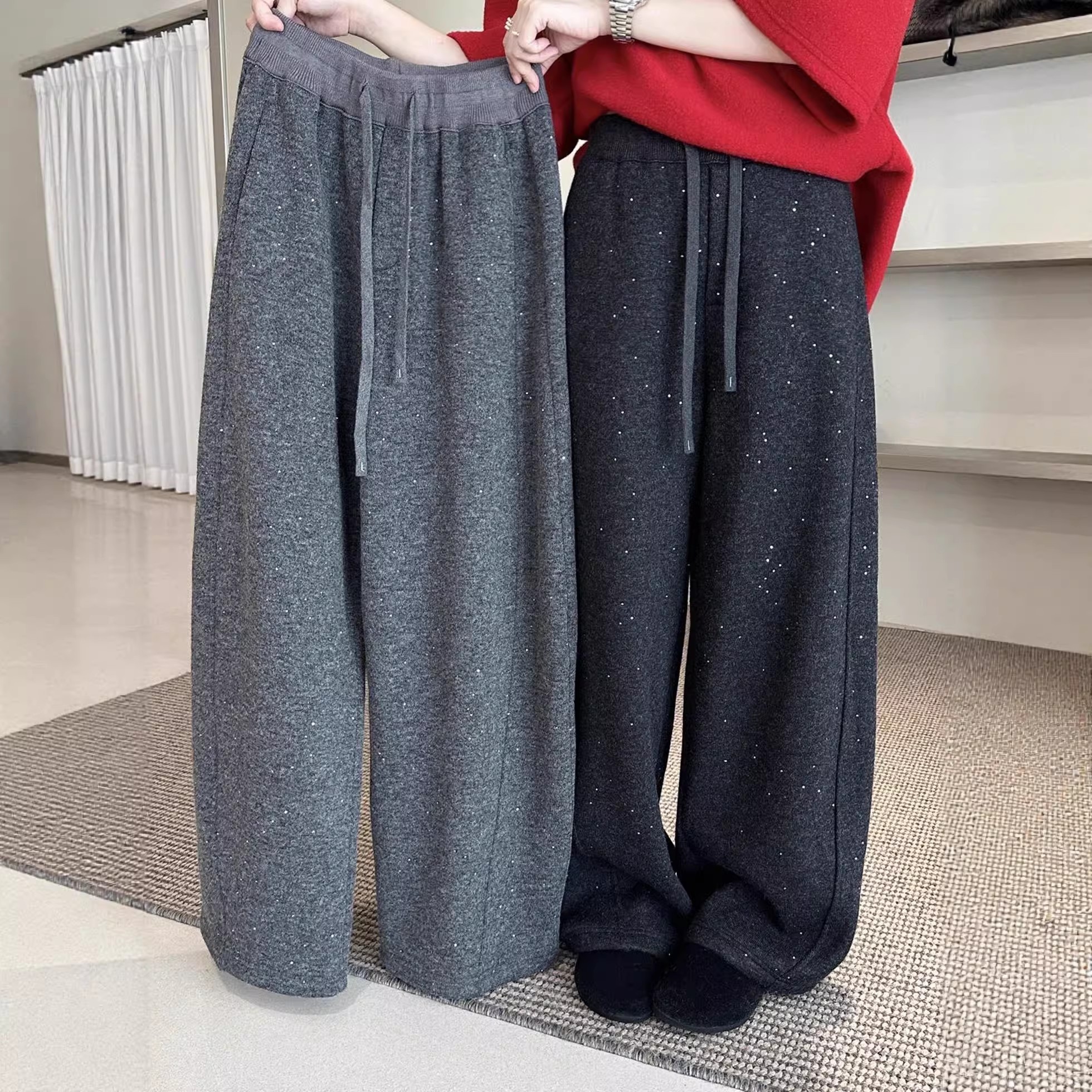 仿兔毛亲子款弯刀裤银河重工艺2025新品保暖直筒休闲棉裤一条过冬