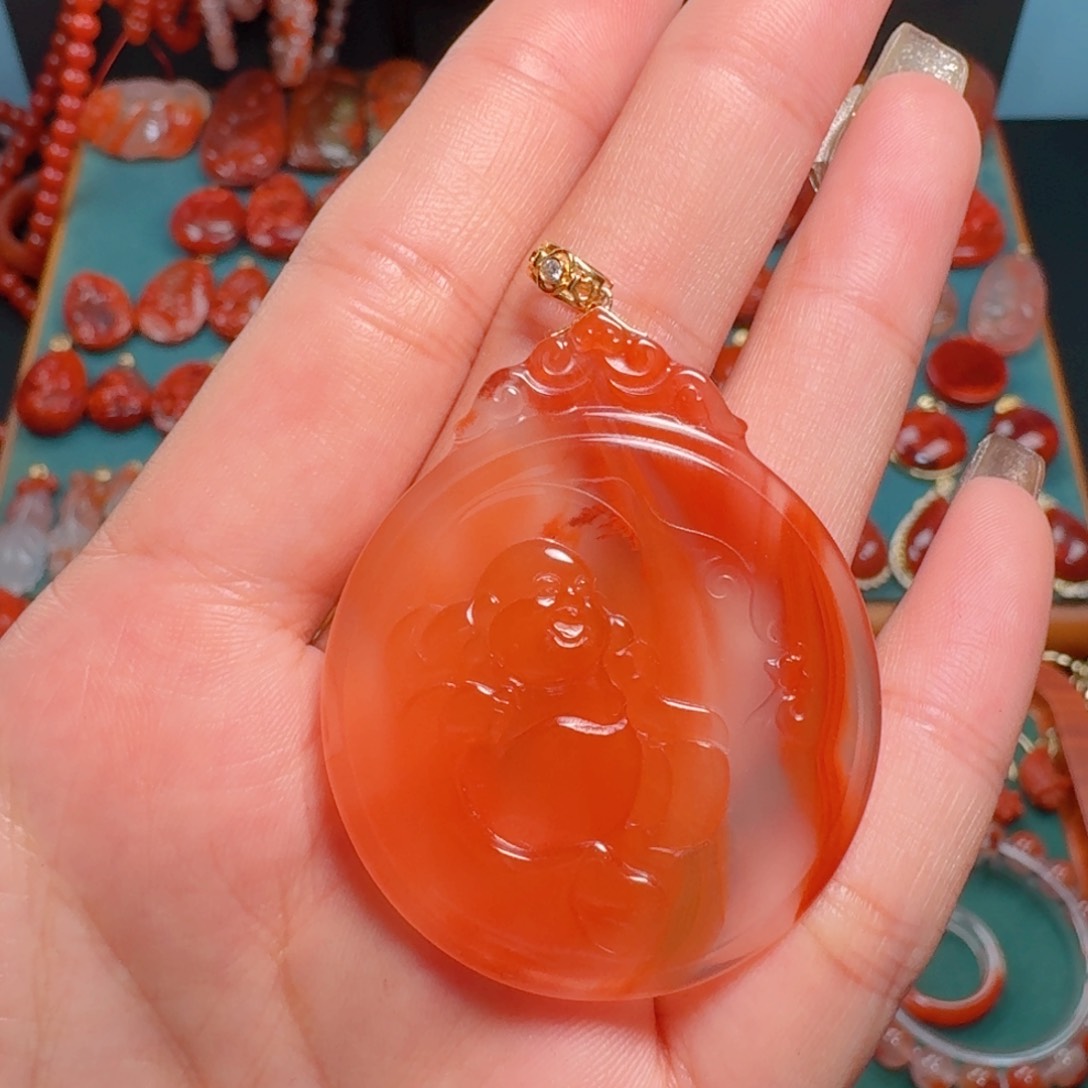 南红玛瑙南红18K金镶嵌