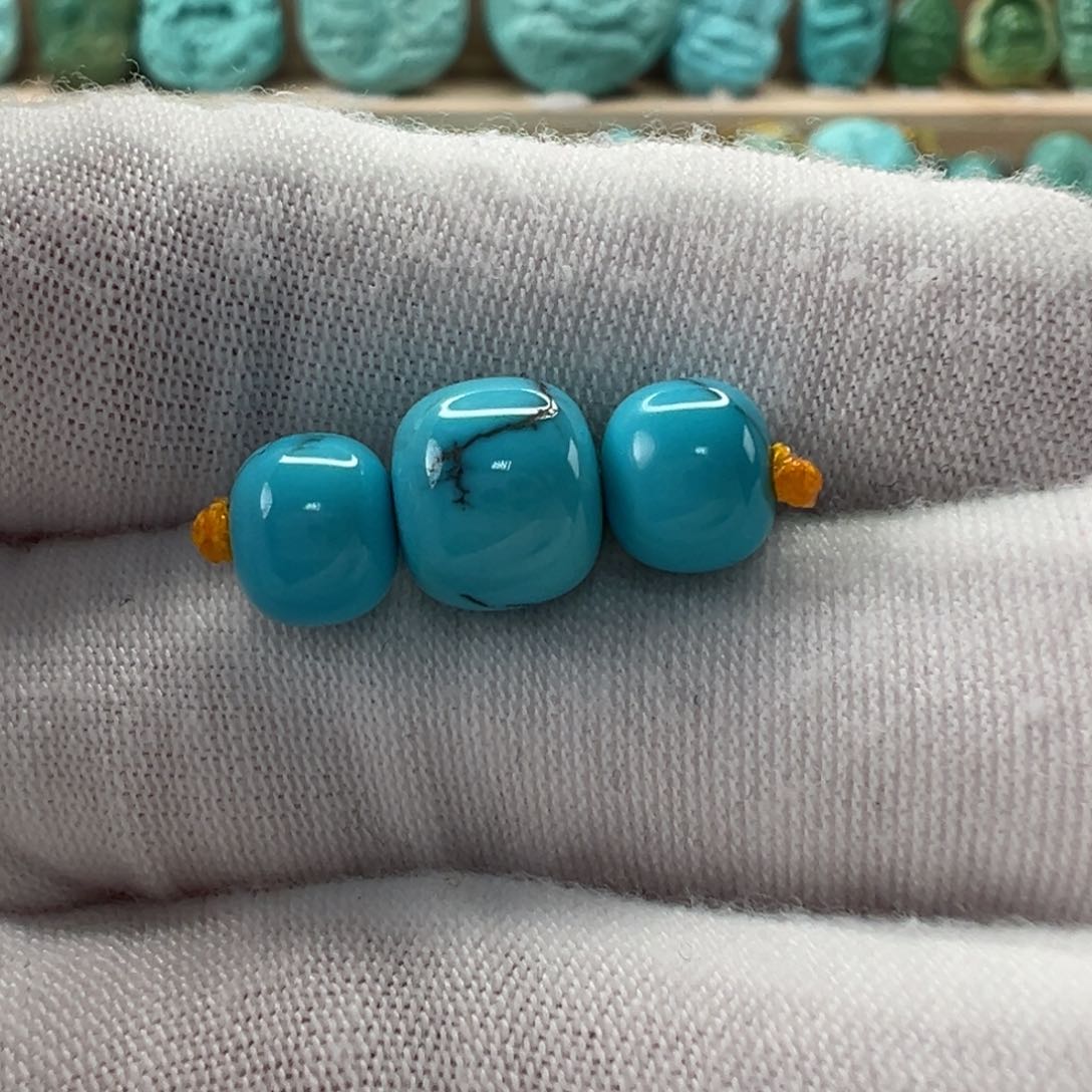 未镶嵌绿松石老型珠腰7.4顶9mm