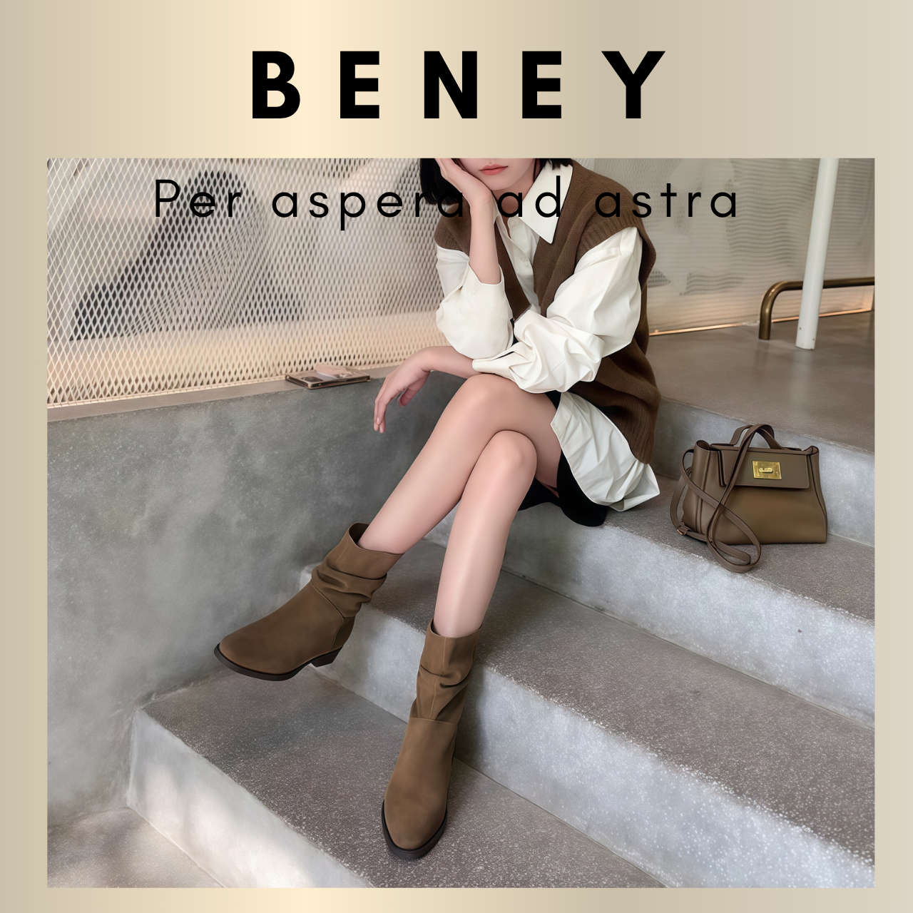 MissBeney西部首尔~真皮大牛皮复古英伦中筒粗跟瘦瘦秋冬靴子女