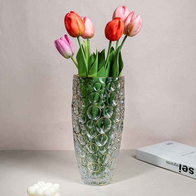 [豆豆]A809 轻奢简约水晶气泡琉璃描金花瓶客厅装饰品花卉花器