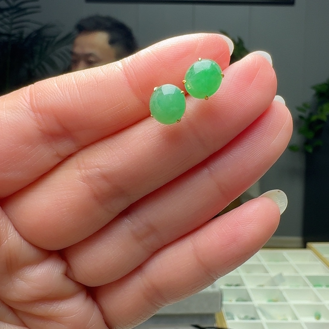 翡翠18K金镶嵌耳饰多样性发货其一