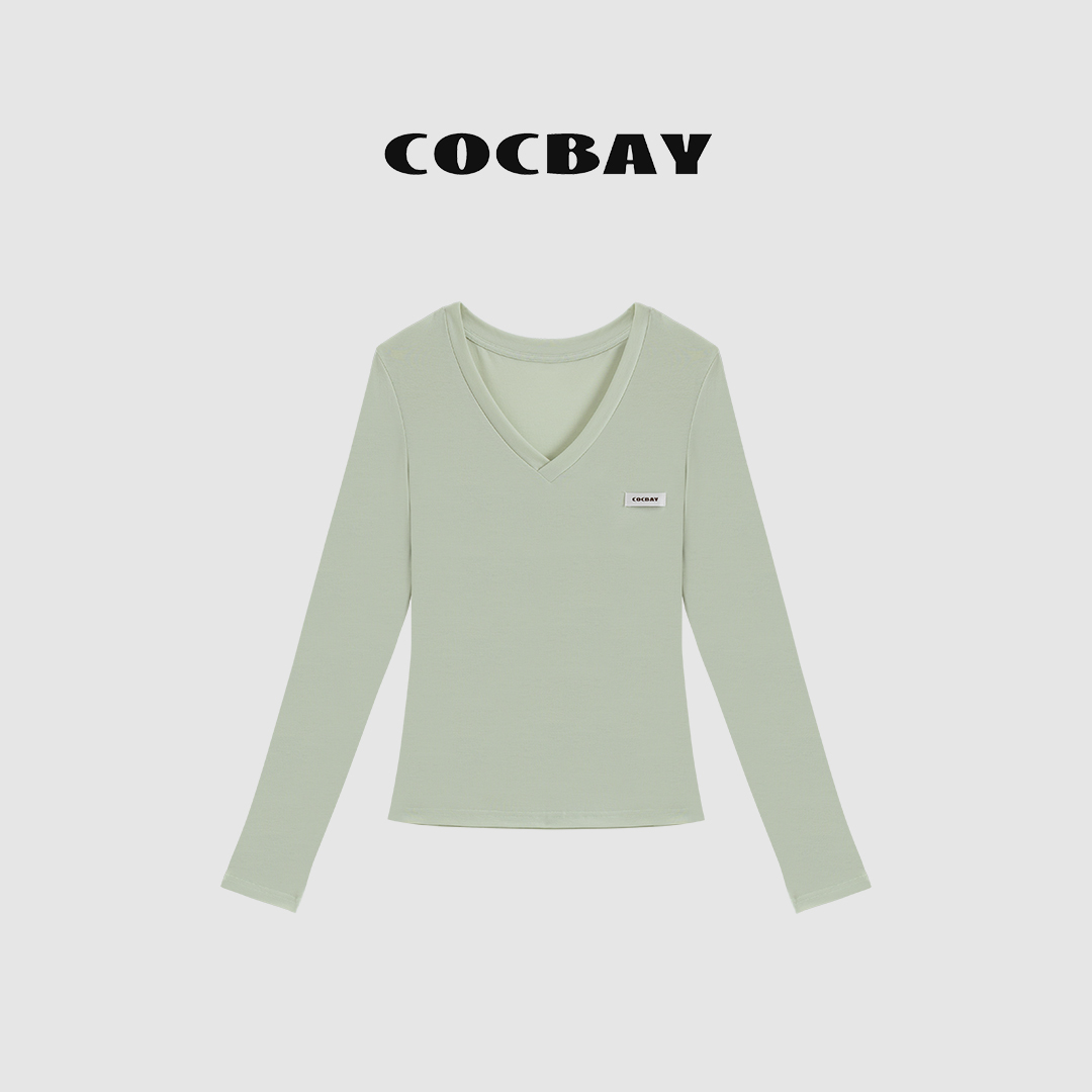 COCBAY-Urban Drift｜夏日微修身凉感垂坠V领休闲长袖TEEYT0022