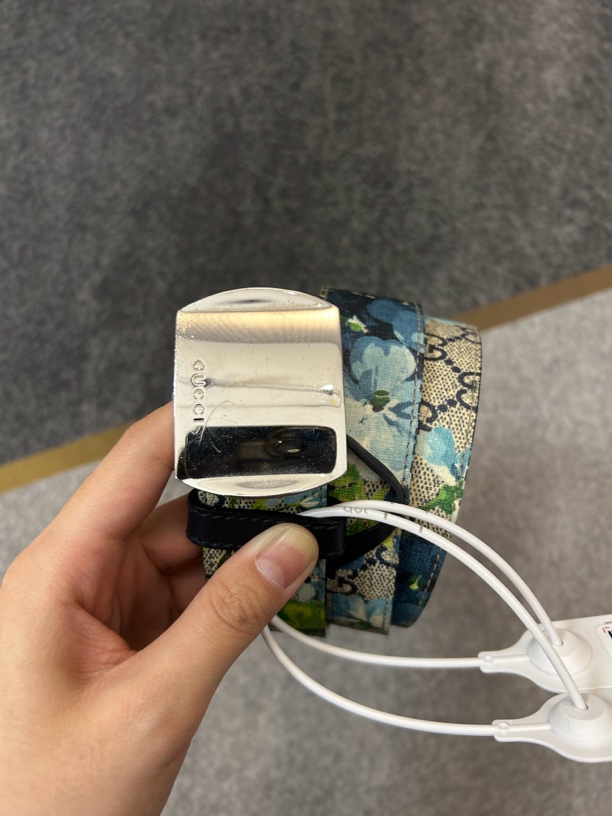 95新 GUCCI/古驰 蓝色花纹老花腰带