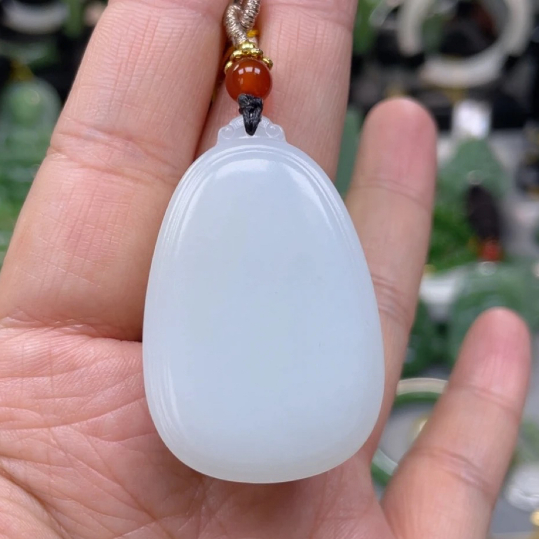 猴教授珠宝纯天然正宗和田玉俄料水滴无事牌吊坠女士吊坠