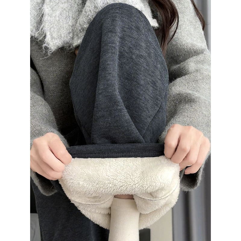 羊羔绒糯米高腰阔腿裤女秋冬加绒宽松垂感加厚小个子直筒休闲裤子