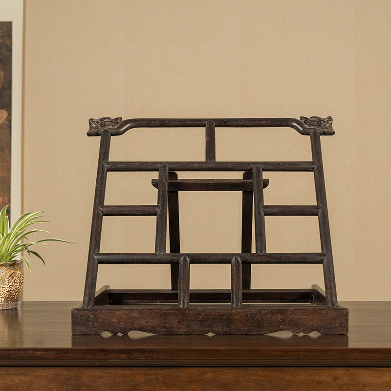 清代紫檀龙纹搭脑帖架古玩收藏文房雅器中式摆件印度小叶紫檀书架