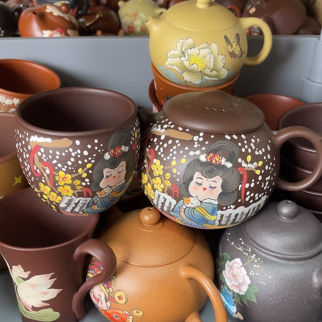 城***骅红泥茶杯紫砂一套