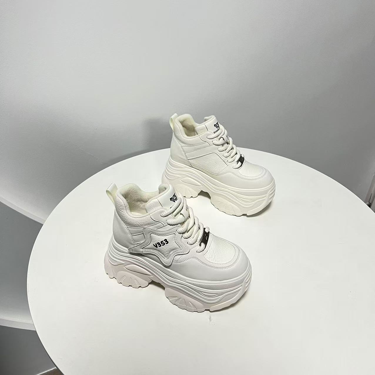 增高10CM 2024年新款系带加绒老爹鞋厚底内增高透气女 9249-5