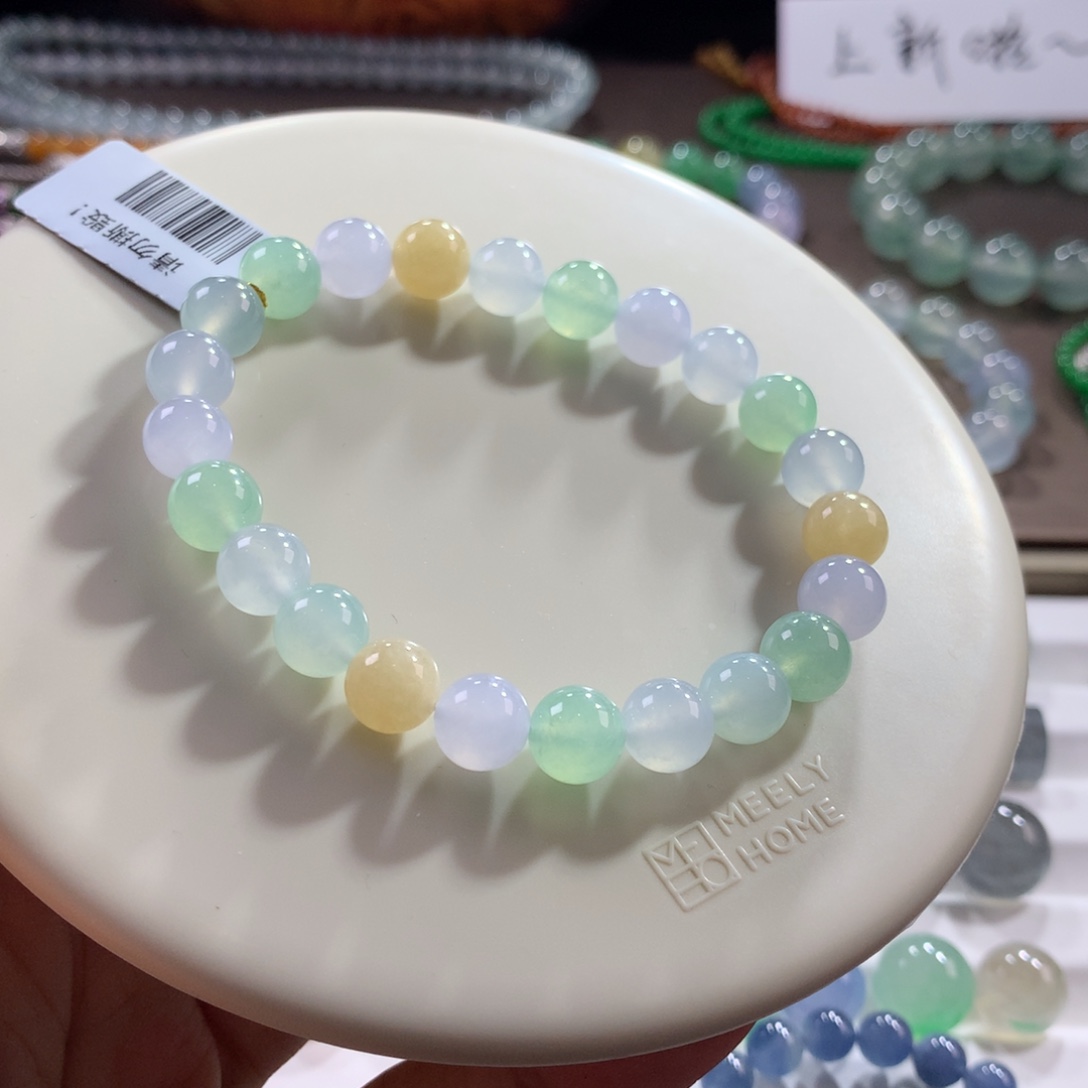 翡翠未镶嵌手链闭眼拍！大漏！卡8冰胶梦幻马卡龙多宝手串