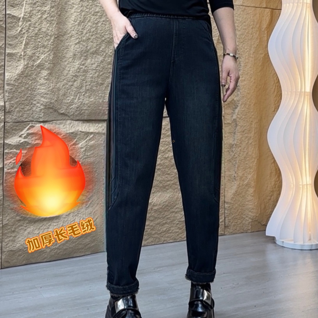 秋冬新款爆款宽松显瘦时尚潮流竖条窄版休闲牛仔哈伦裤NN1117