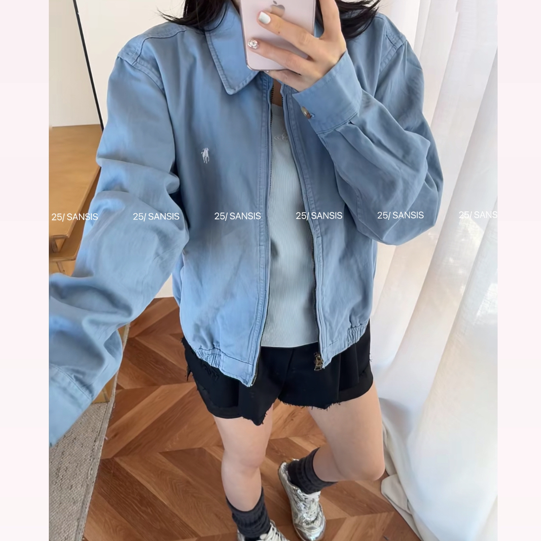 SANSIS  小马 老干部拉链夹克外套 牛仔蓝