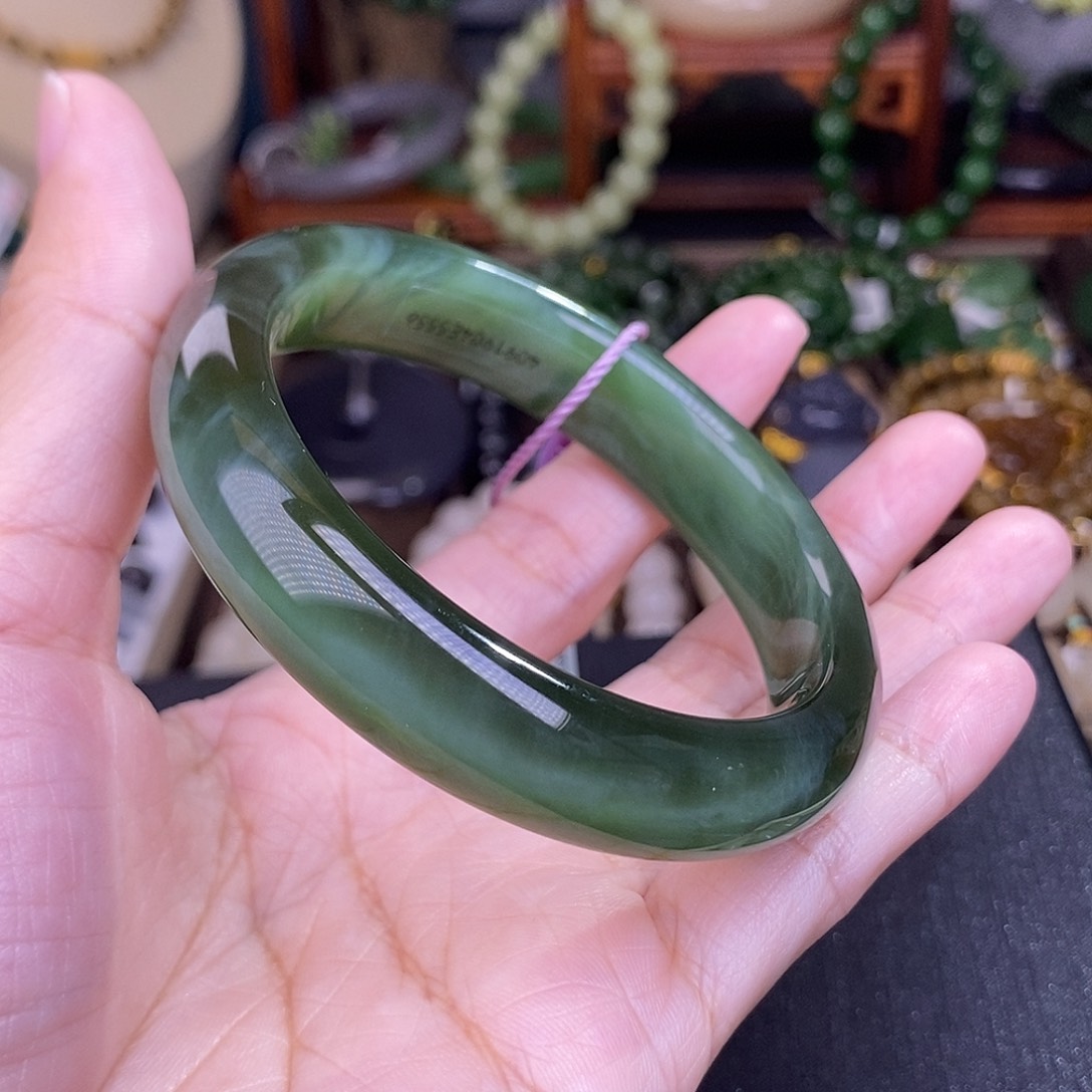 和田玉55 冰底猫眼碧玉手镯天花板高货未镶嵌