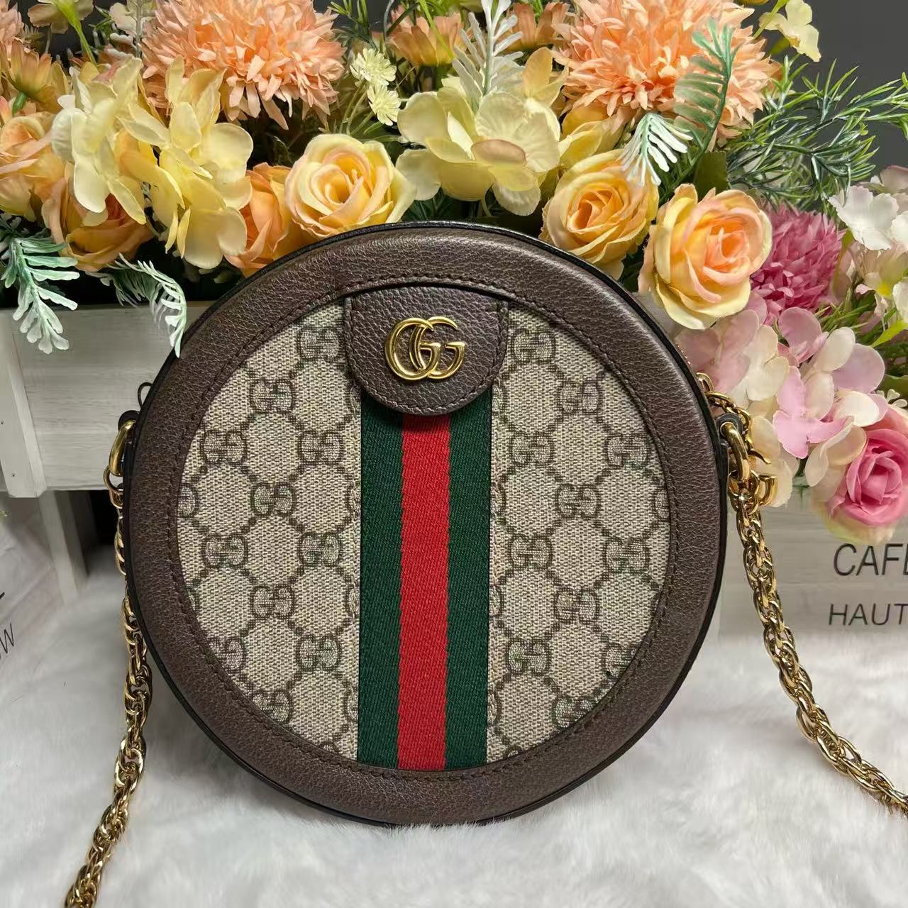 99新 GUCCI/古驰  Ophidia系列圆饼链条包 80293