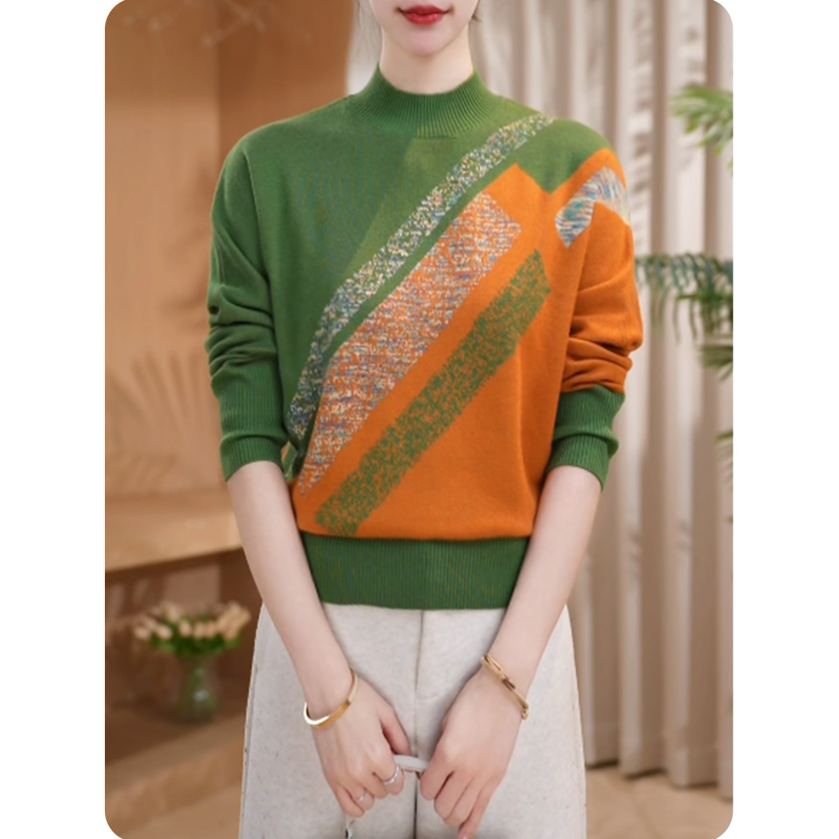 <花澄>新品女士宽松毛衫气质上衣时尚休闲女装4ZS01251119