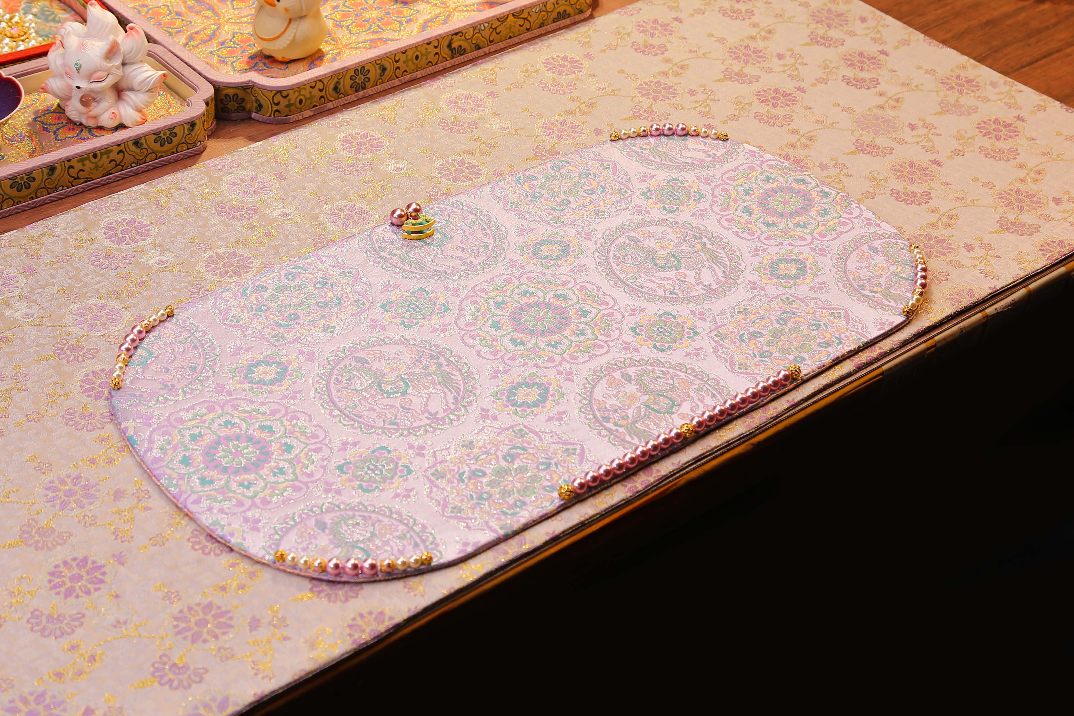 CX1058 大程造物 原创手工缝珠款 加大版椭圆 高档茶席中式壶杯垫