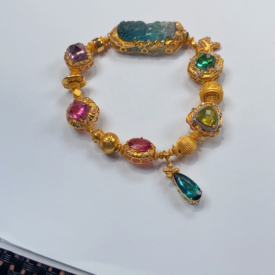 碧玺手链18K金镶嵌碧玺手链