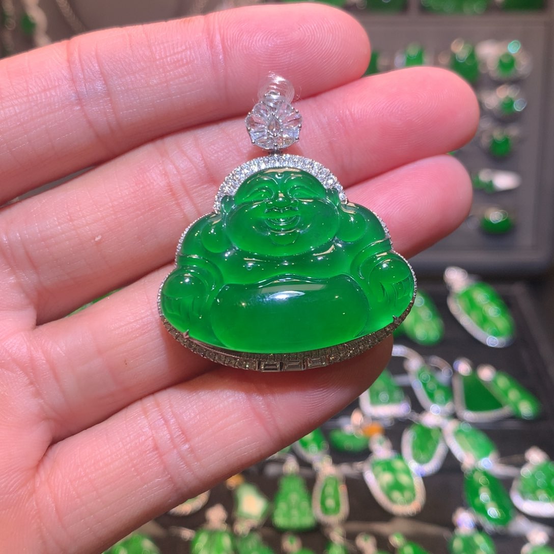 翡翠吊坠(不含链)18K金镶嵌天然翡翠