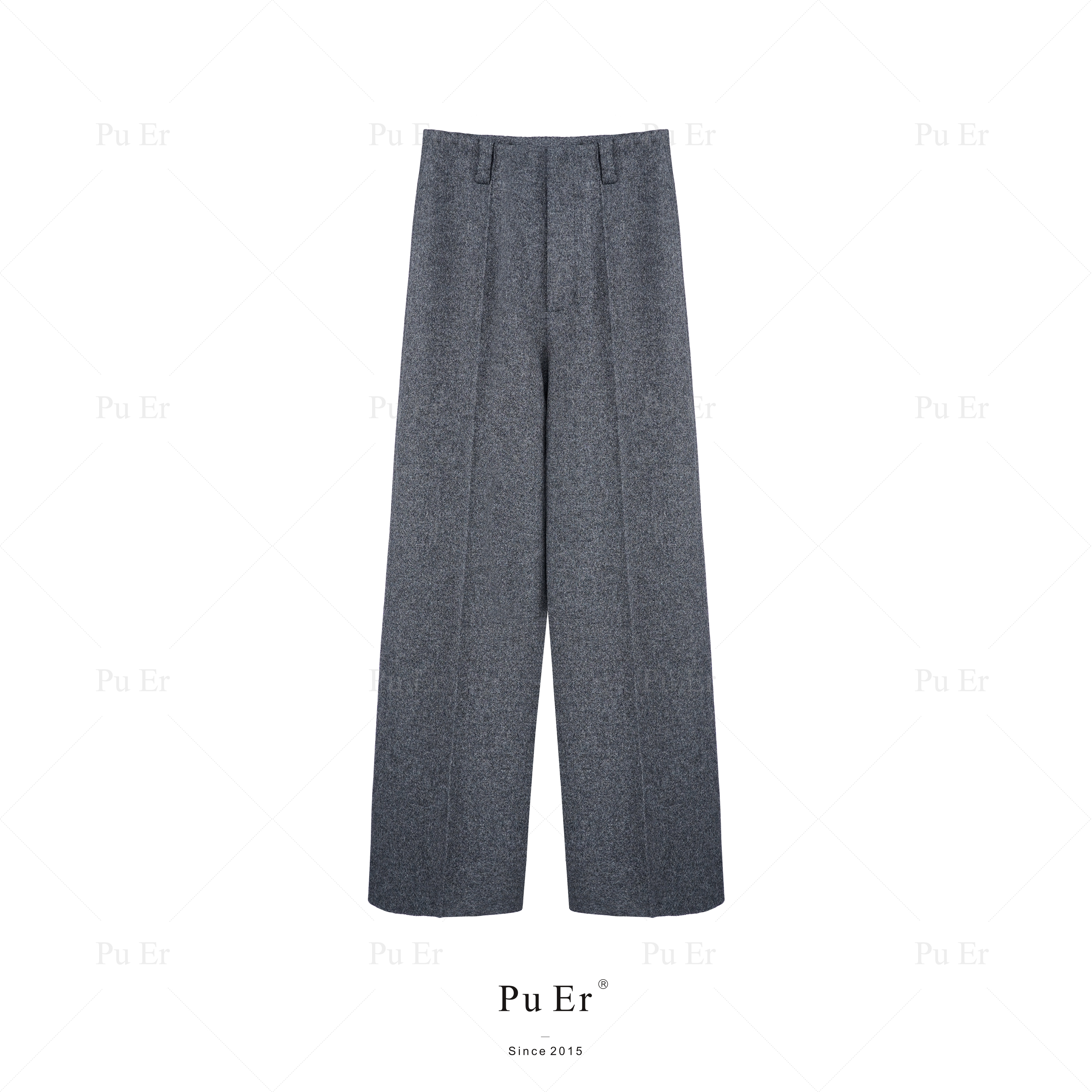 璞迩加厚混灰色粗纺肌理连腰直筒裤（全里）
