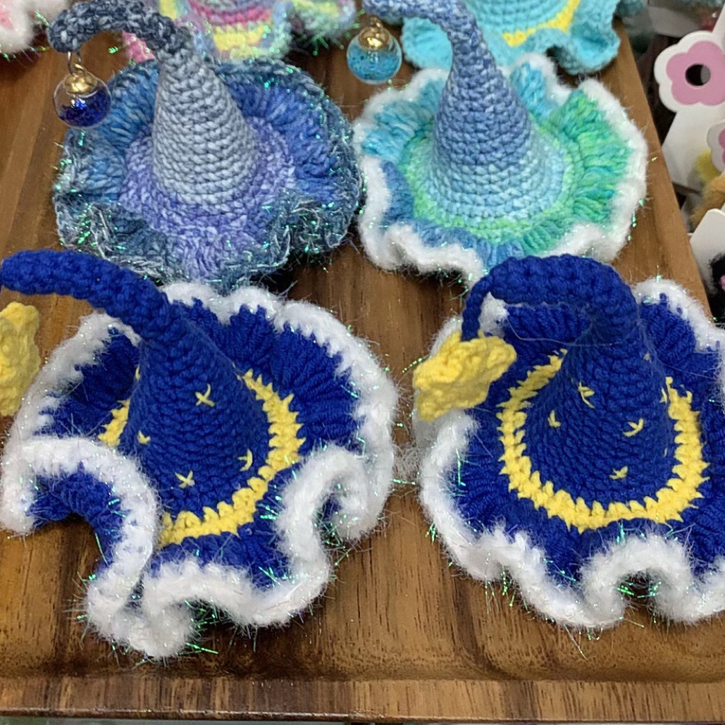 成品发货 小精灵帽子发夹手工成品 钩织迷你女巫帽万圣节礼物发夹