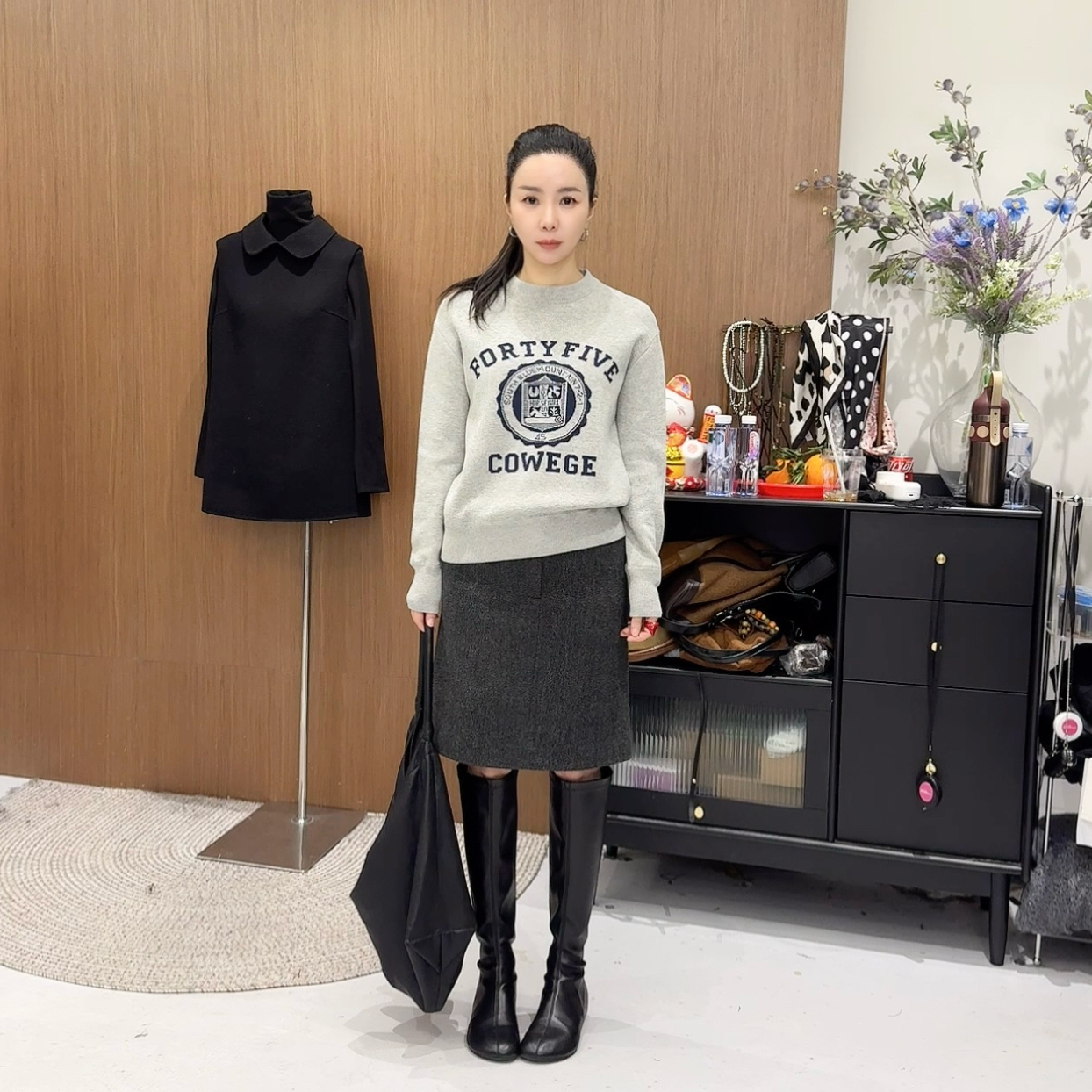 鑫燃KIKI 50羊毛混纺懒惰风高级高腰半身裙 6232 WU