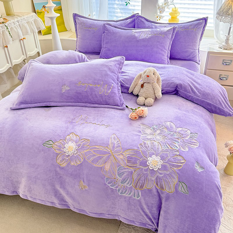工厂福利款8斤多加绒加厚加密全消光牛奶绒刺绣四件套床上四件套