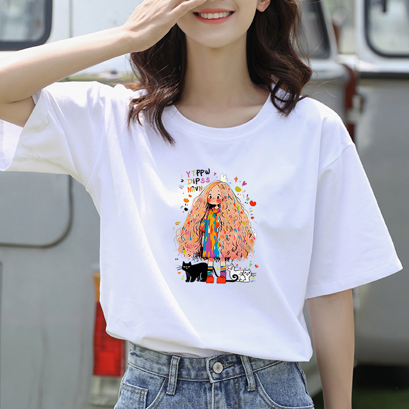 纯棉短袖女夏季新款圆领白色T恤宽松百搭字母新疆棉体恤女士学生