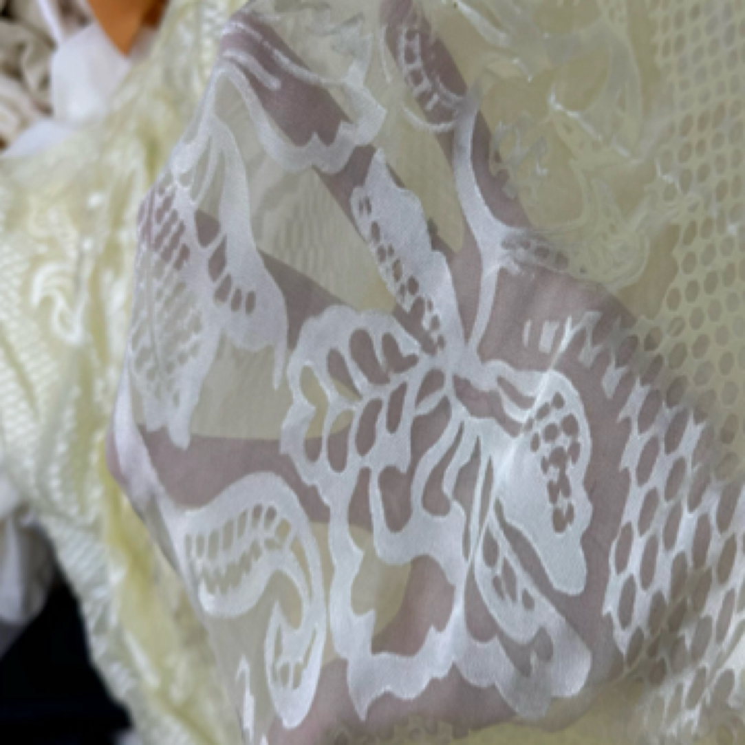 集美丝绸桑蚕丝烂花绡鹅黄色真丝桑蚕丝门幅110一米价