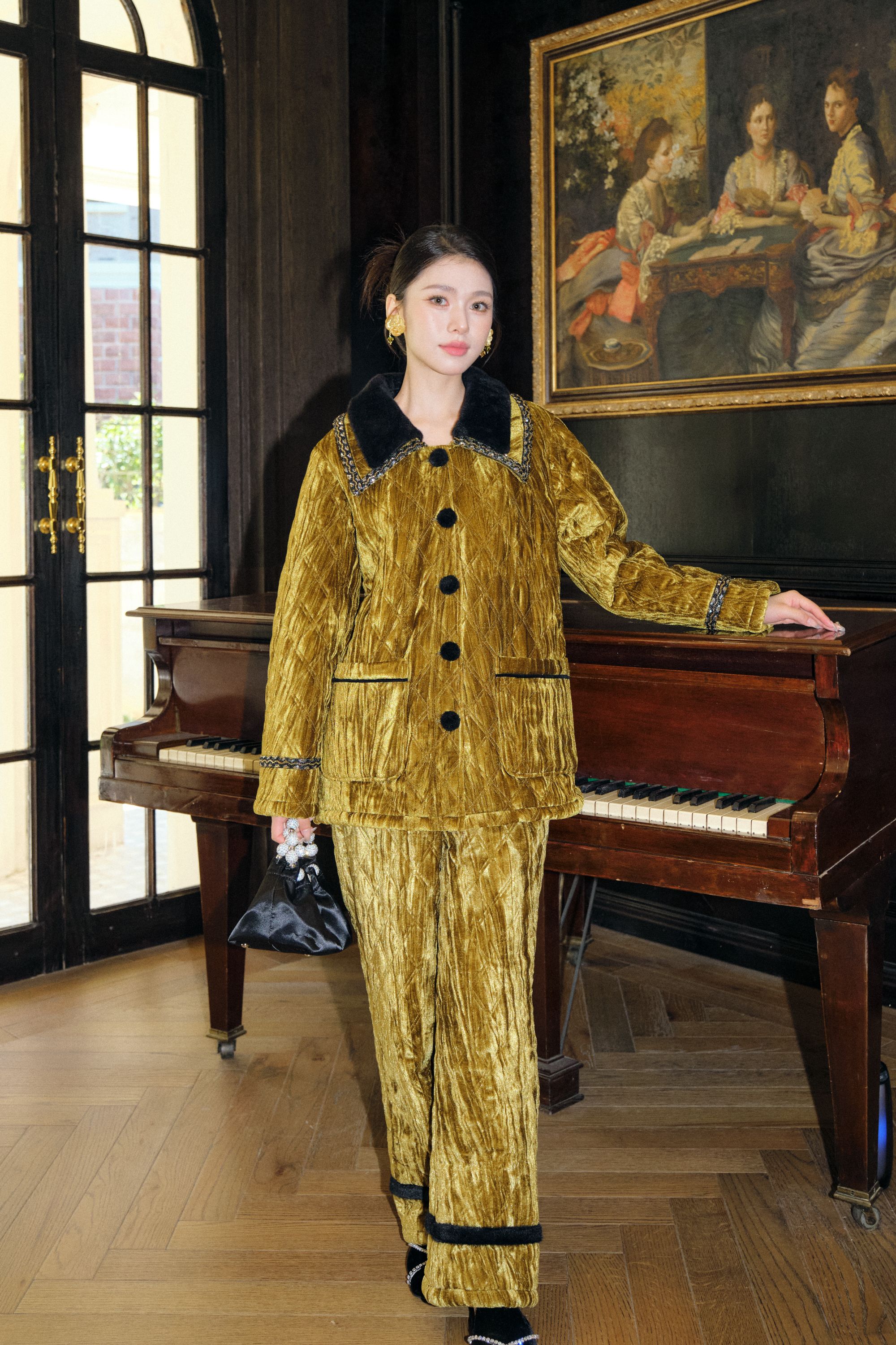NINITA 鎏金三层夹棉加绒外穿家居服套装