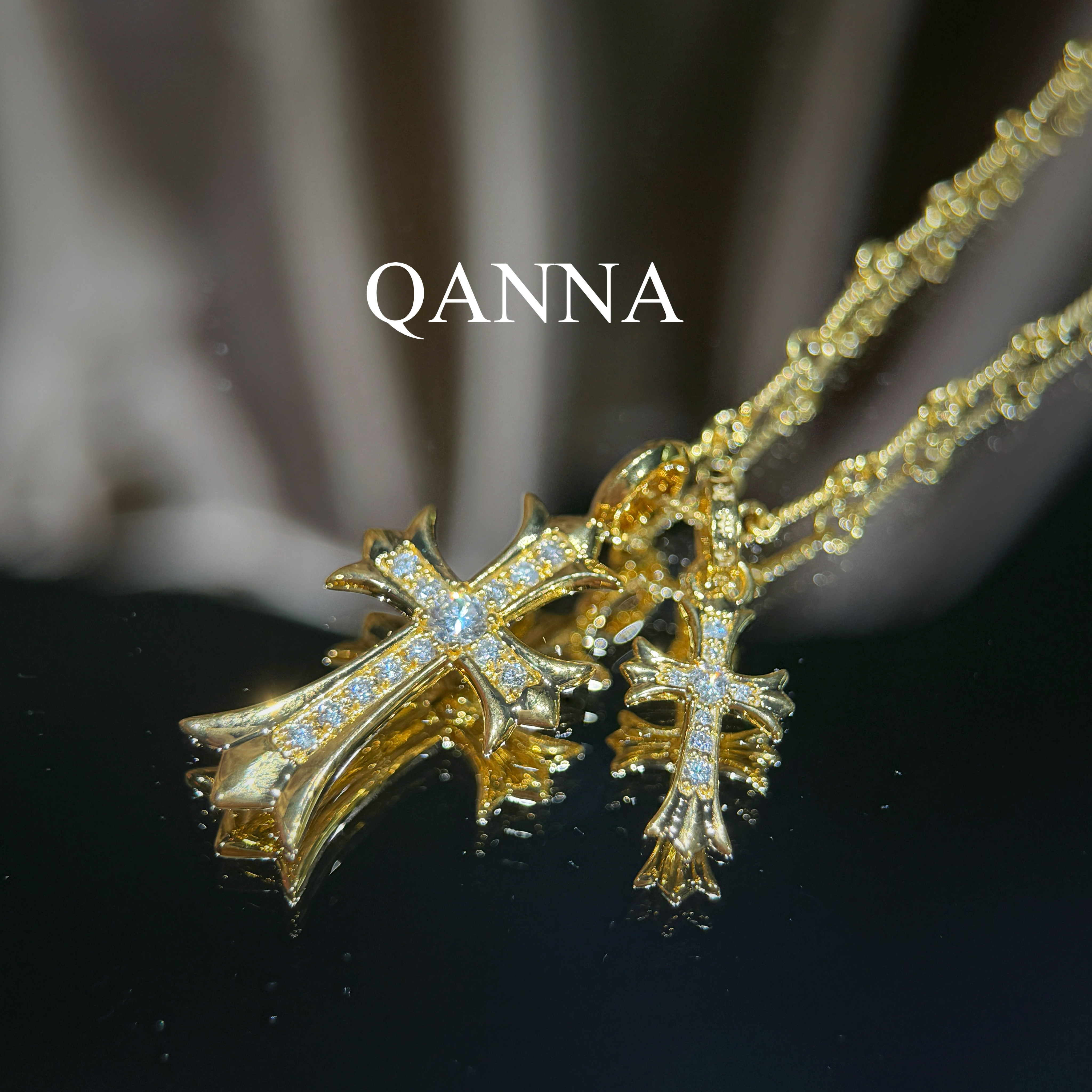 QANNA【豪华满钻双十字架】【设计 重金版】轻奢欧美风气质钻石项链AY